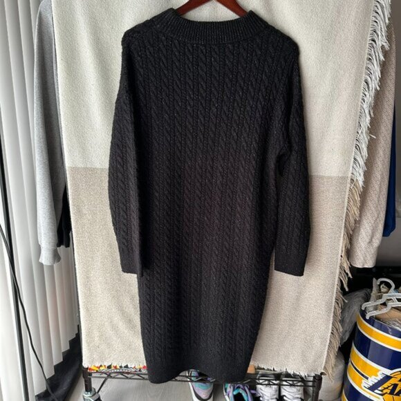 Moussy Mock Neck Knee Lenght Cableloose Knit Sweater Dress Black Fits Large Edgy - Picture 10 of 16